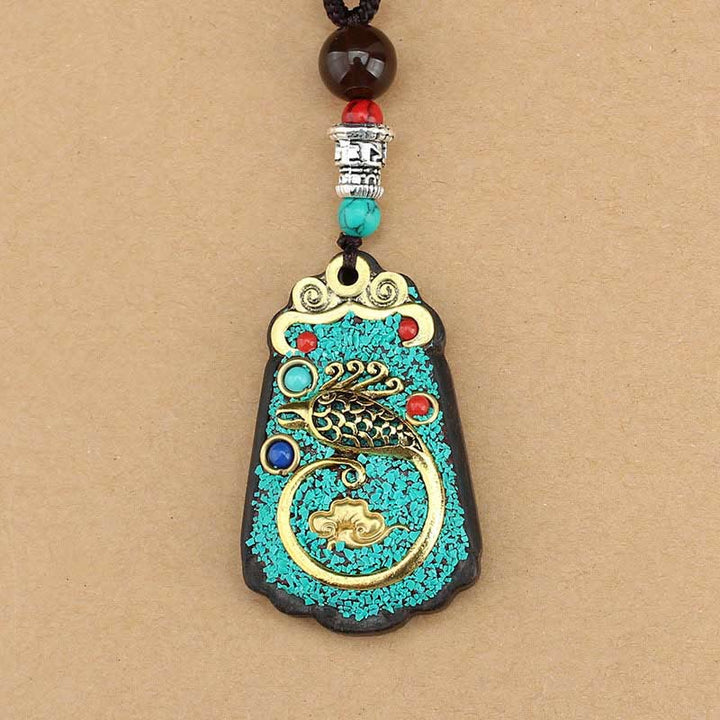 Buddha Stones Tibet Dio della Ricchezza Albero dei Soldi Fenice Dorata Thangka Ebano Collana Pendente della Pace