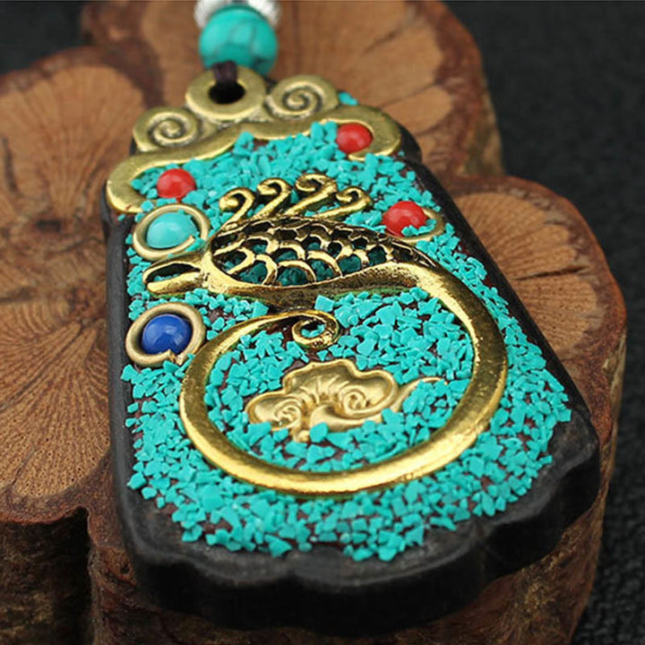 Buddha Stones Tibet Dio della Ricchezza Albero dei Soldi Fenice Dorata Thangka Ebano Collana Pendente della Pace