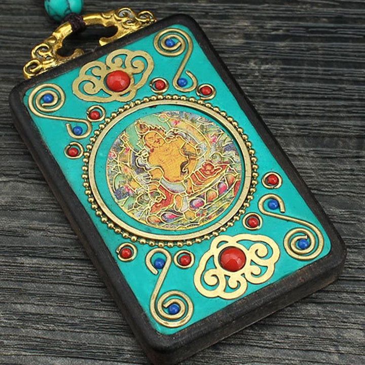 Buddha Stones Tibet Dio della Ricchezza Albero dei Soldi Fenice Dorata Thangka Ebano Collana Pendente della Pace