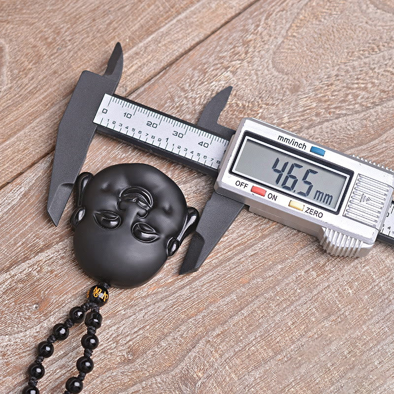 Buddha Stones Ossidiana nera naturale Buddha che ride Collana pendente di purificazione