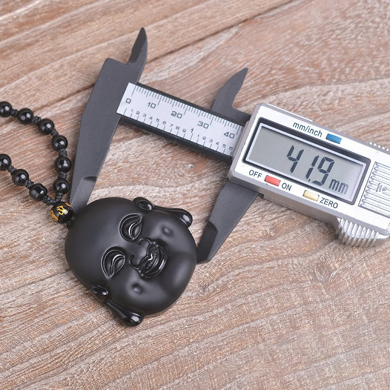 Buddha Stones Ossidiana nera naturale Buddha che ride Collana pendente di purificazione