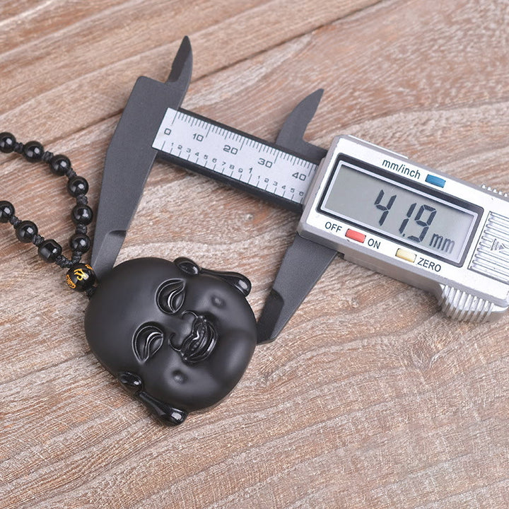 Buddha Stones Ossidiana nera naturale Buddha che ride Collana pendente di purificazione
