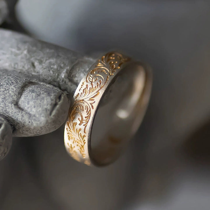 Anello Buddha Stone 999 Sterling Silver dipinto in oro con motivo floreale gioioso e cuore pacifico Sutra