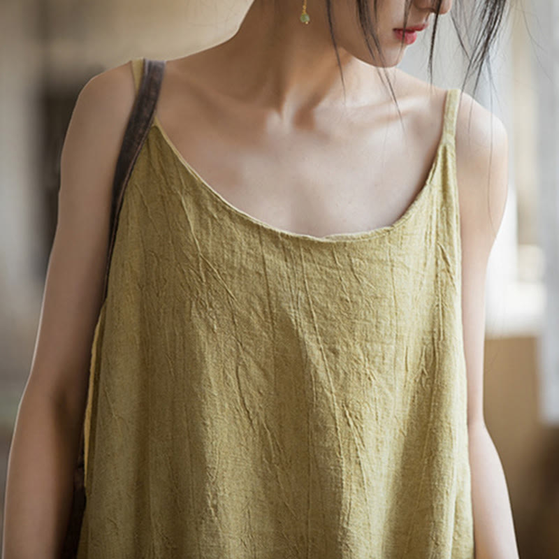 Vestito midi in lino tie-dye fatto a mano con spalline sottili e motivo a canotta Buddha Stones - image 4