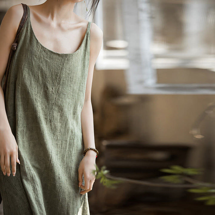 Vestito midi in lino tie-dye fatto a mano con spalline sottili e motivo a canotta Buddha Stones - image 8