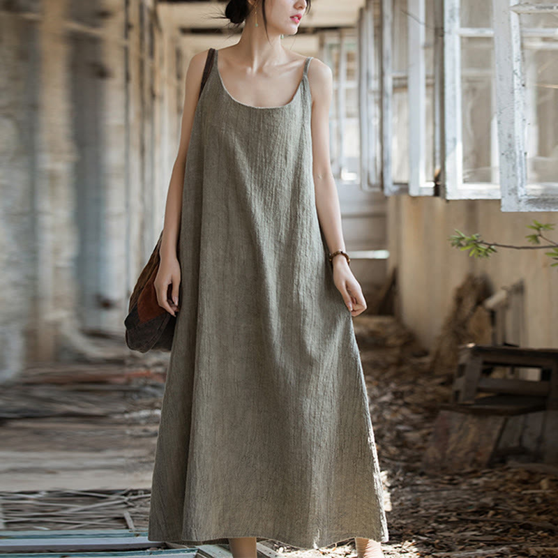 Vestito midi in lino tie-dye fatto a mano con spalline sottili e motivo a canotta Buddha Stones - image 18