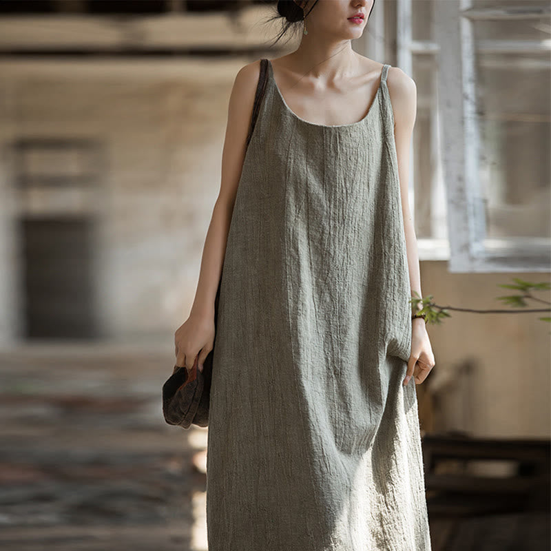 Vestito midi in lino tie-dye fatto a mano con spalline sottili e motivo a canotta Buddha Stones - image 20