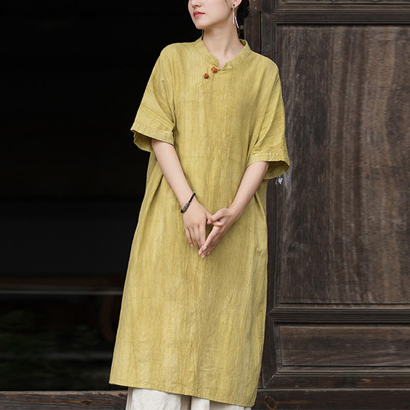 Buddha Stones Vestito midi in lino ramiè tie-dye fatto a mano, pantaloni a gamba larga con tasche - image 8