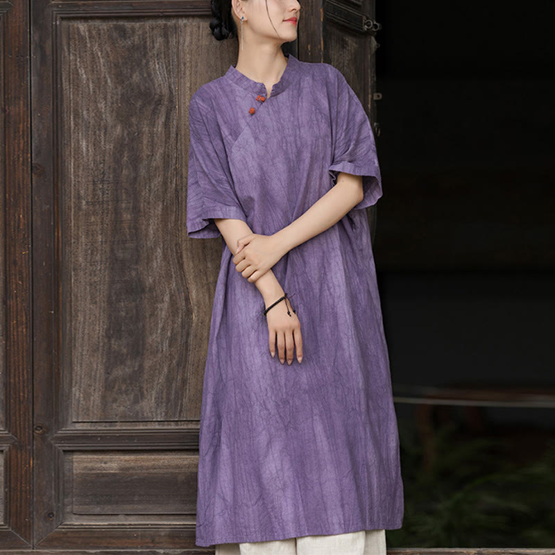 Buddha Stones Vestito midi in lino ramiè tie-dye fatto a mano, pantaloni a gamba larga con tasche
