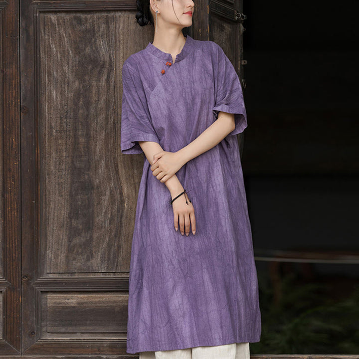 Buddha Stones Vestito midi in lino ramiè tie-dye fatto a mano, pantaloni a gamba larga con tasche