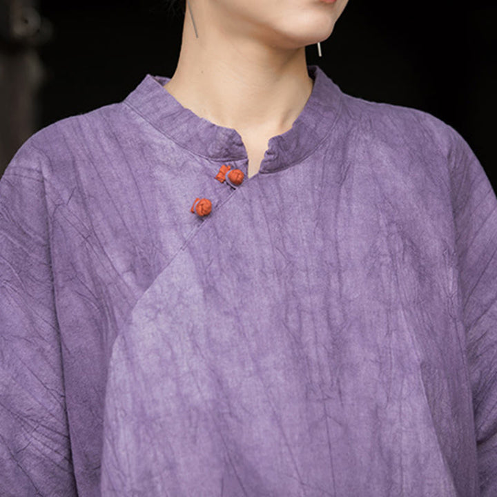 Buddha Stones Vestito midi in lino ramiè tie-dye fatto a mano, pantaloni a gamba larga con tasche - image 2