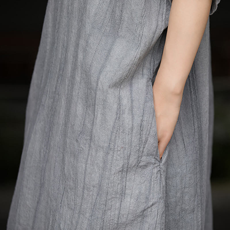 Buddha Stones Vestito midi in lino ramiè tie-dye fatto a mano, pantaloni a gamba larga con tasche - image 17