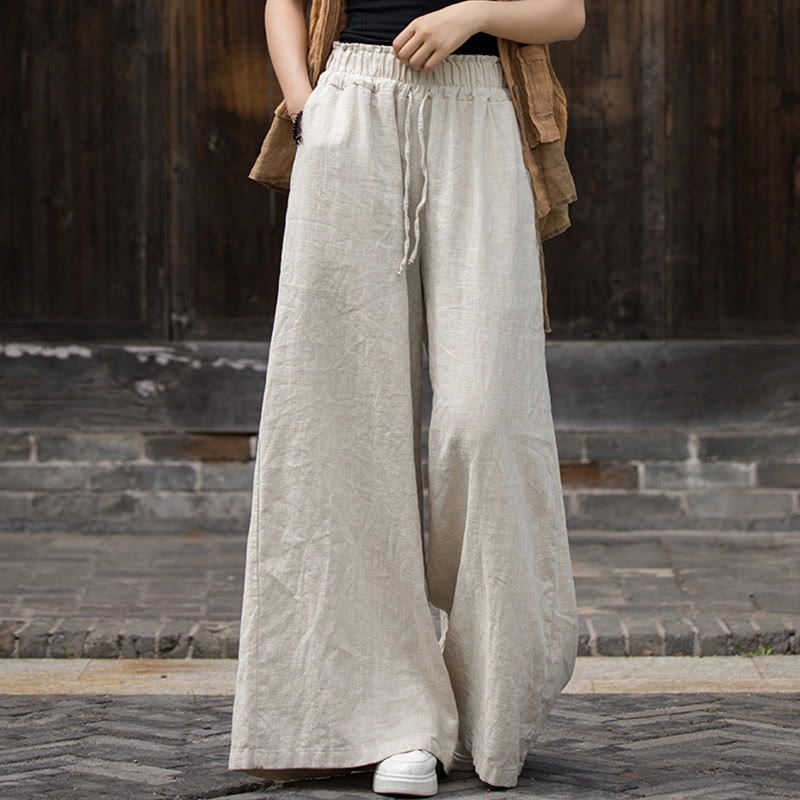 Buddha Stones Vestito midi in lino ramiè tie-dye fatto a mano con bottoni a rana e pantaloni a gamba larga con tasche