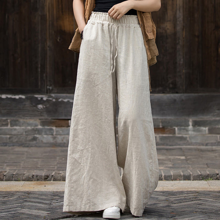 Buddha Stones Vestito midi in lino ramiè tie-dye fatto a mano con bottoni a rana e pantaloni a gamba larga con tasche