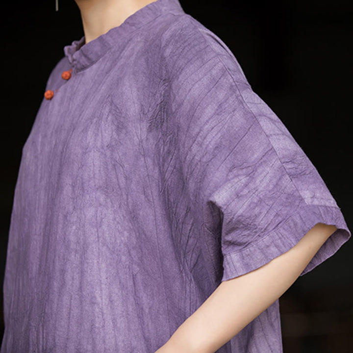 Buddha Stones Vestito midi in lino ramiè tie-dye fatto a mano, pantaloni a gamba larga con tasche