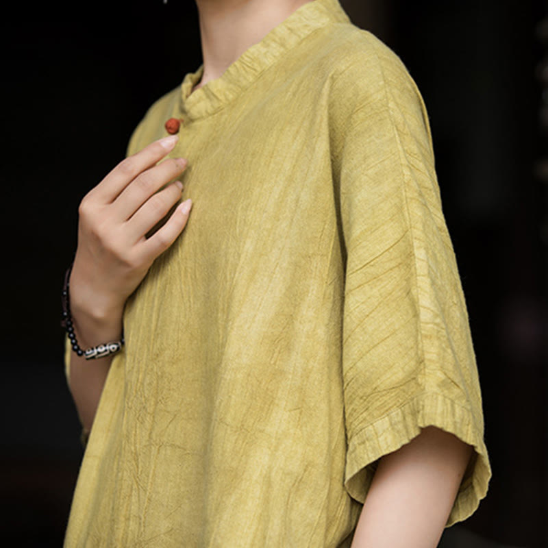 Buddha Stones Vestito midi in lino ramiè tie-dye fatto a mano, pantaloni a gamba larga con tasche - image 10