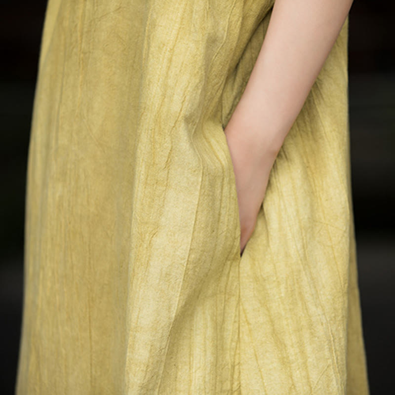 Buddha Stones Vestito midi in lino ramiè tie-dye fatto a mano, pantaloni a gamba larga con tasche - image 11