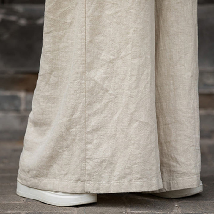 Buddha Stones Vestito midi in lino ramiè tie-dye fatto a mano, pantaloni a gamba larga con tasche