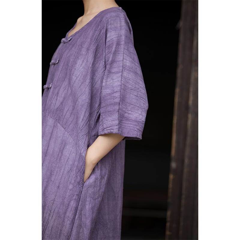 Buddha Stones Vestito midi in lino ramiè tie-dye fatto a mano con bottoni a rana e pantaloni a gamba larga con tasche - image 12