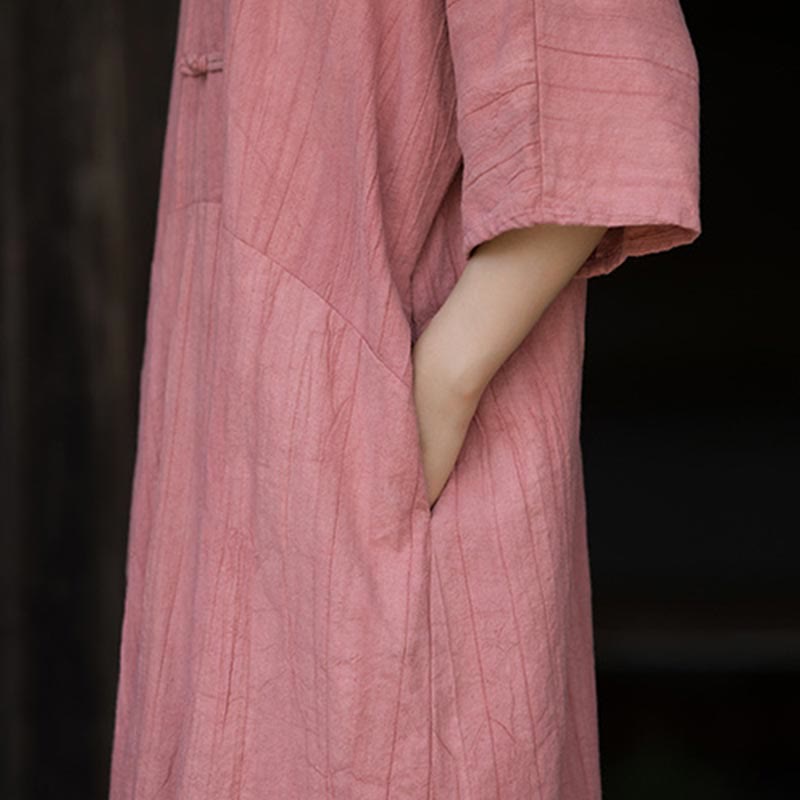 Buddha Stones Vestito midi in lino ramiè tie-dye fatto a mano con bottoni a rana e pantaloni a gamba larga con tasche - image 21