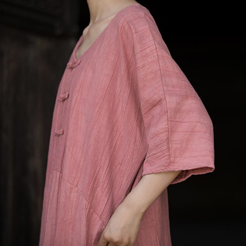 Buddha Stones Vestito midi in lino ramiè tie-dye fatto a mano con bottoni a rana e pantaloni a gamba larga con tasche - image 20