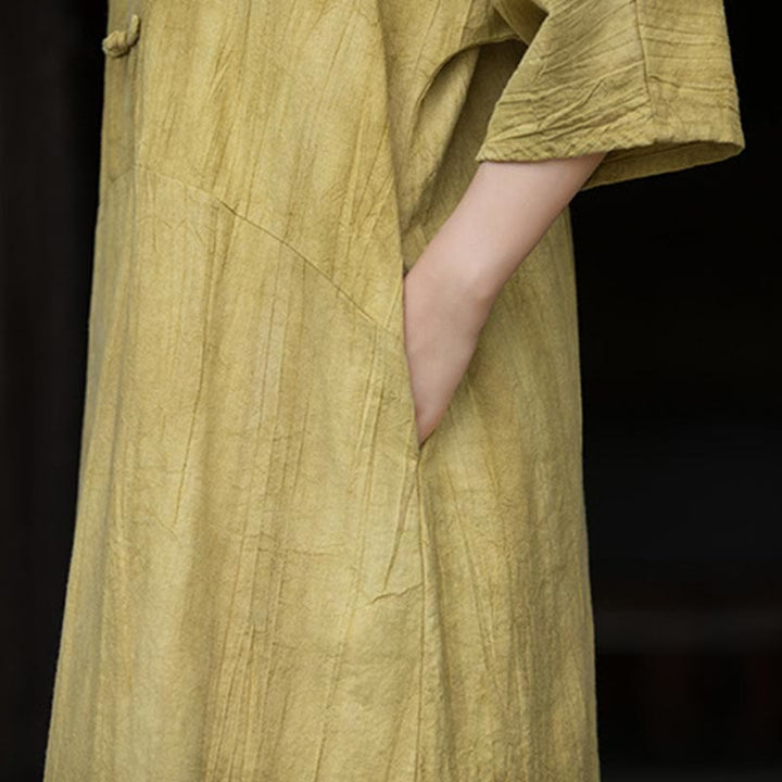 Buddha Stones Vestito midi in lino ramiè tie-dye fatto a mano con bottoni a rana e pantaloni a gamba larga con tasche - image 30