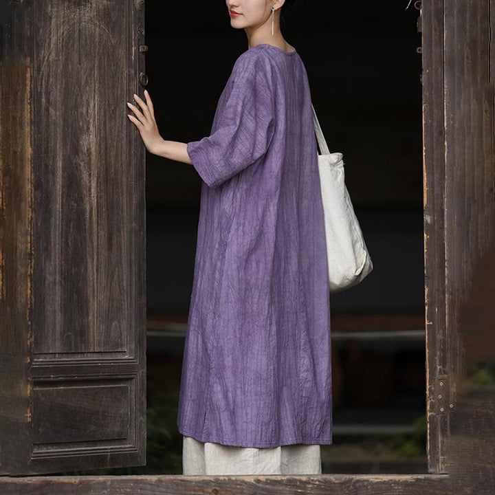 Buddha Stones Vestito midi in lino ramiè tie-dye fatto a mano con bottoni a rana e pantaloni a gamba larga con tasche - image 9