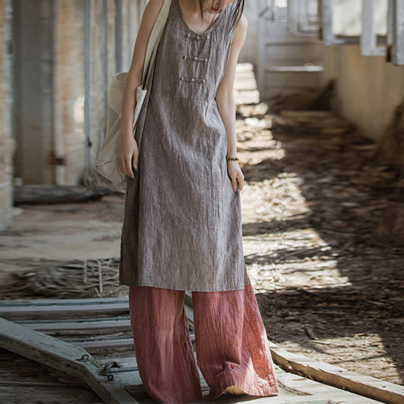 Abito da donna senza maniche in ramia e lino con bottoni a rana e tasche, lunghezza al ginocchio, con stampa Buddha Stones. - Abito Cardo e pantaloni rossi - US4-8/10, UK/AU8-12/14, EU36-40/42 (F) - image 26