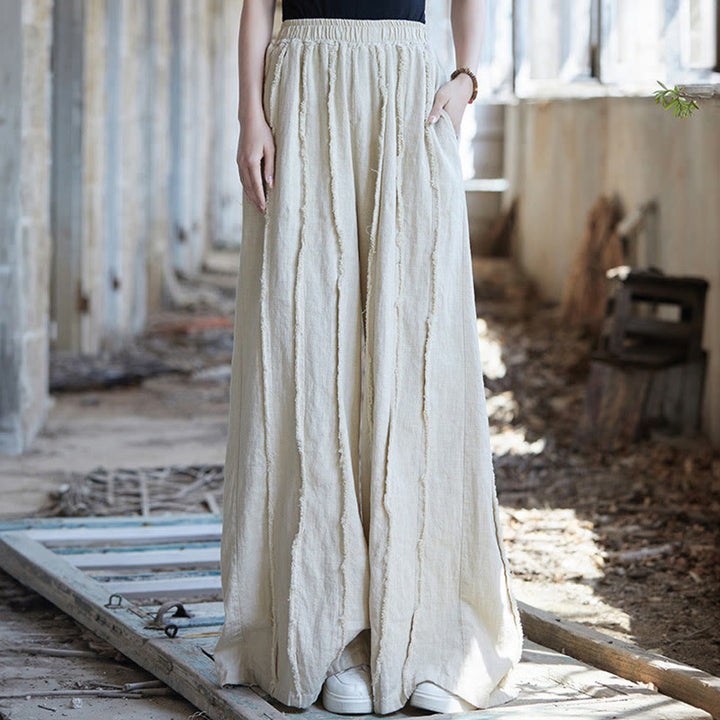 Abito da donna senza maniche in ramia e lino con bottoni a rana e tasche, lunghezza al ginocchio, con stampa Buddha Stones. - Pantaloni beige - US4-8/10, UK/AU8-12/14, EU36-40/42 (F) - image 34