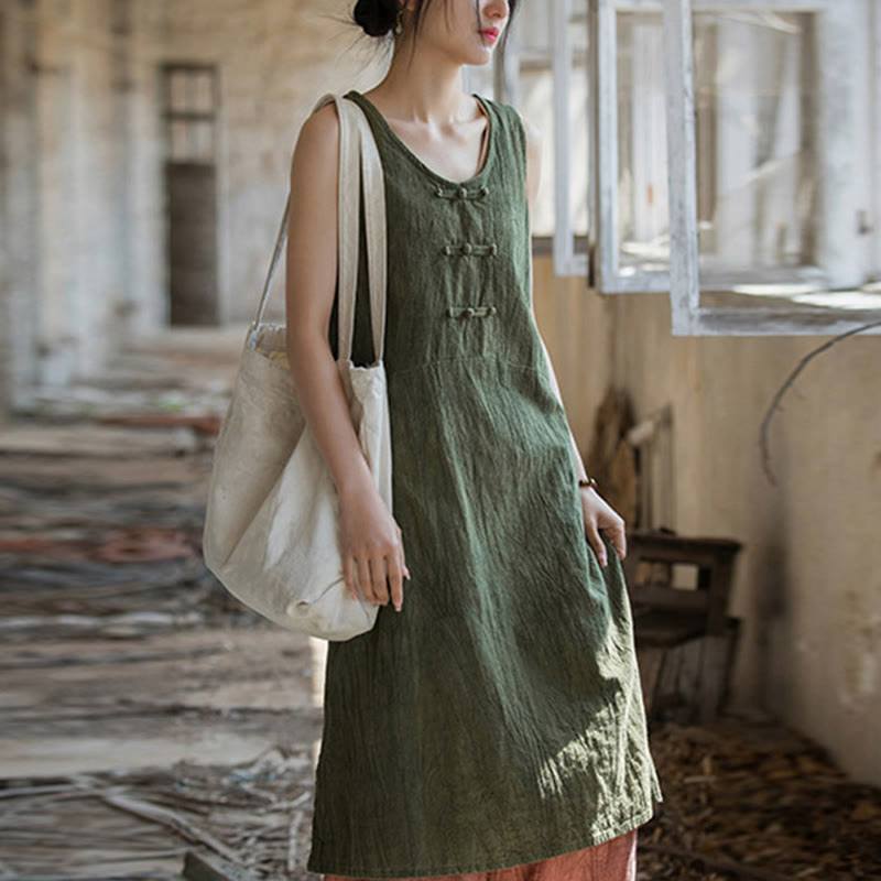 Abito da donna senza maniche in ramia e lino con bottoni a rana e tasche, lunghezza al ginocchio, con stampa Buddha Stones. - Abito verde mare scuro (solo abito) - US4-8/10, UK/AU8-12/14, EU36-40/42 (F) - image 23