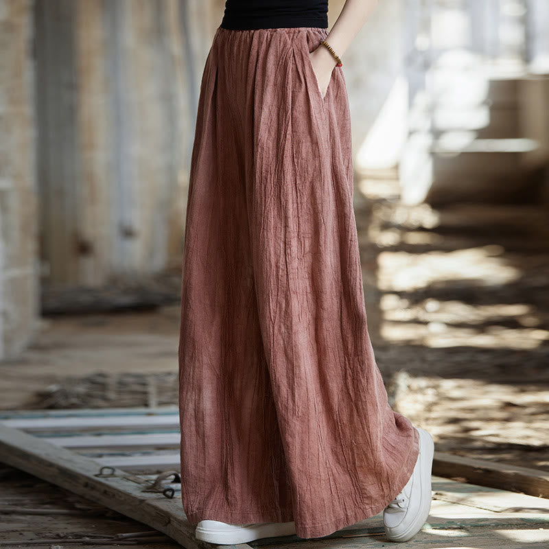 Buddha Stones Vestito midi senza maniche con bottoni a rana e pantaloni larghi in lino ramiè con tasche