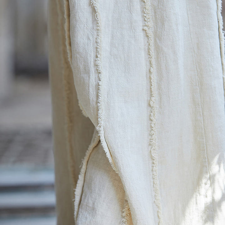 Buddha Stones Vestito midi senza maniche con bottoni a rana e pantaloni larghi in lino ramiè con tasche - image 36