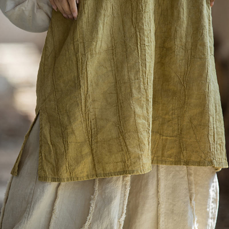 Buddha Stones Vestito midi senza maniche con bottoni a rana e pantaloni larghi in lino ramiè con tasche - image 10