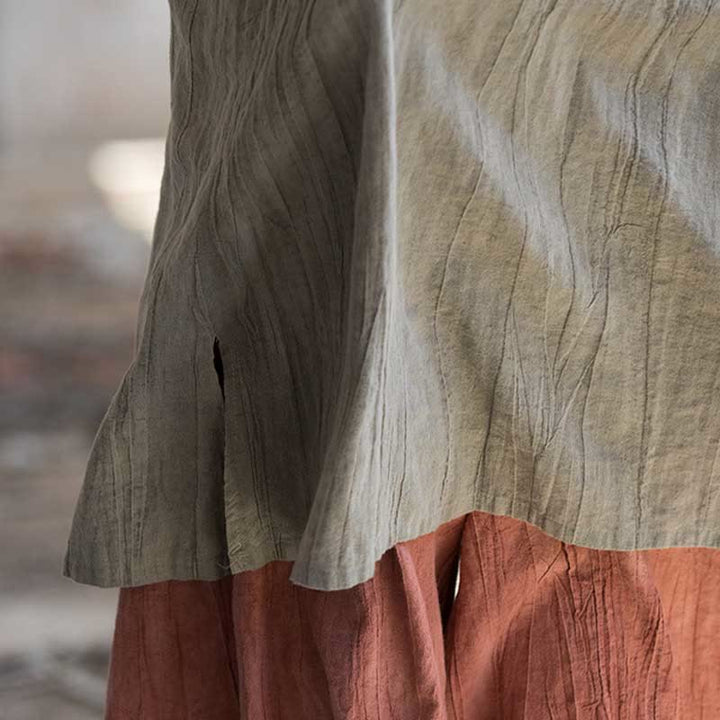 Buddha Stones Vestito midi senza maniche con bottoni a rana e pantaloni larghi in lino ramiè con tasche