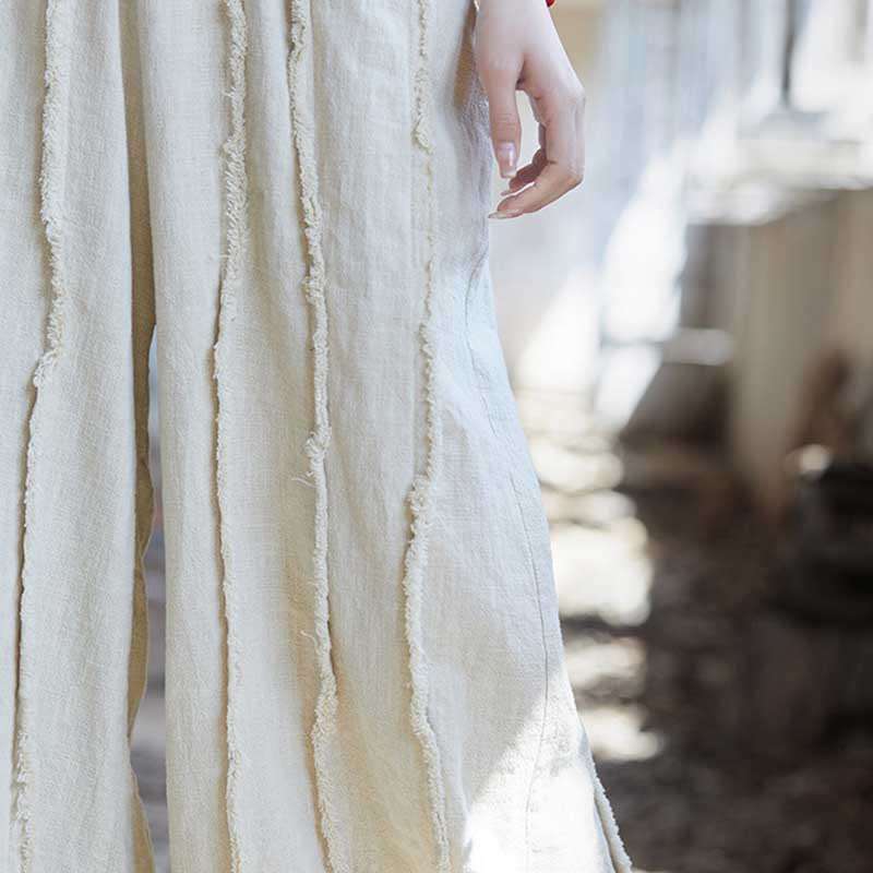 Buddha Stones Vestito midi senza maniche con bottoni a rana e pantaloni larghi in lino ramiè con tasche - image 37