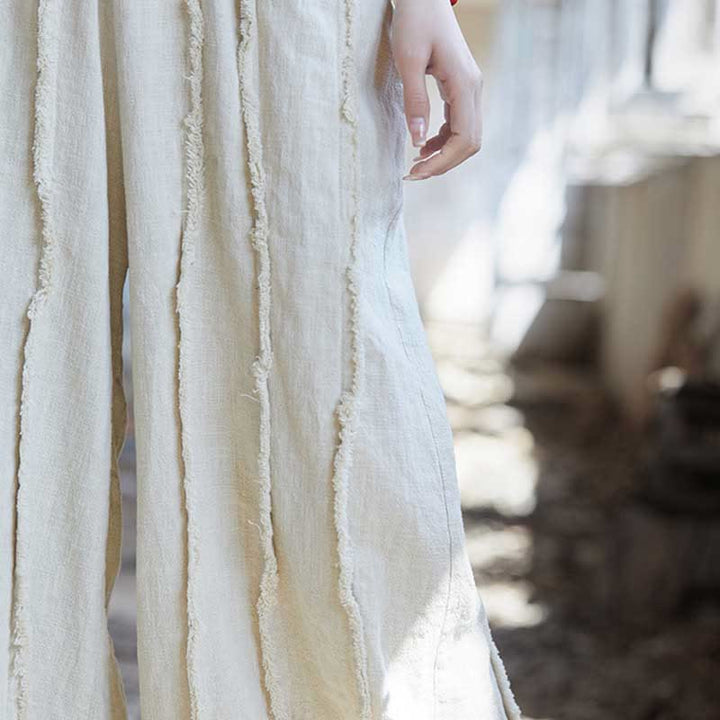 Buddha Stones Vestito midi senza maniche con bottoni a rana e pantaloni larghi in lino ramiè con tasche - image 37