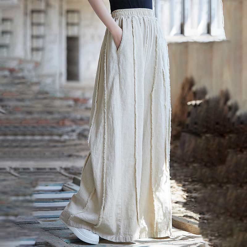 Buddha Stones Vestito midi senza maniche con bottoni a rana e pantaloni larghi in lino ramiè con tasche - image 35