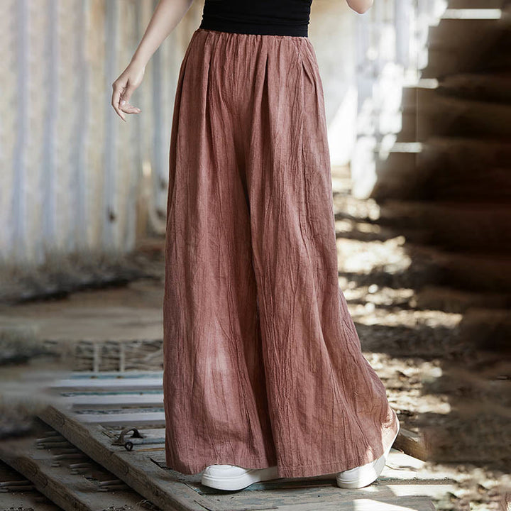 Buddha Stones Vestito midi senza maniche con bottoni a rana e pantaloni larghi in lino ramiè con tasche