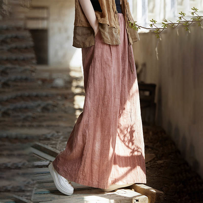Buddha Stones Vestito midi senza maniche con bottoni a rana e pantaloni larghi in lino ramiè con tasche - image 40