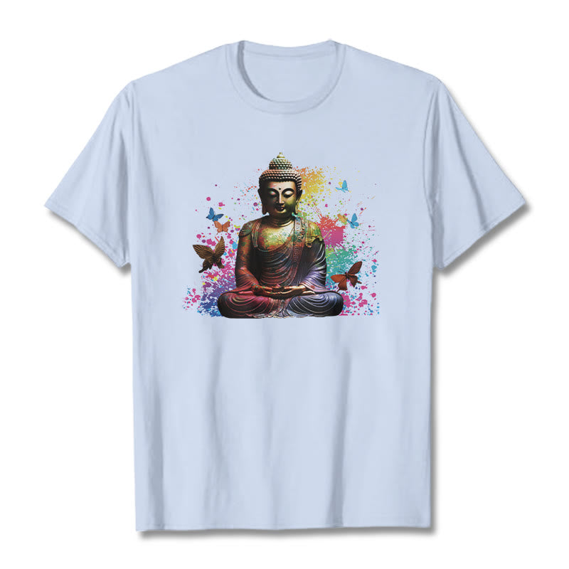 Maglietta Buddha Stones farfalla colorata meditazione Buddha volante - Ciano chiaro - 2XL - image 17