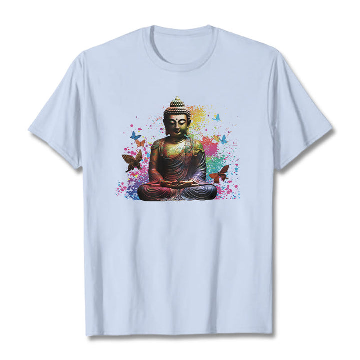 Maglietta Buddha Stones farfalla colorata meditazione Buddha volante - Ciano chiaro - 2XL - image 17