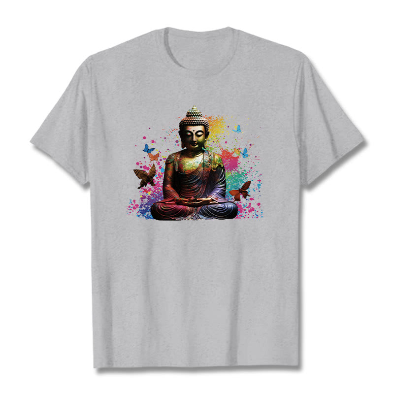 Maglietta Buddha Stones farfalla colorata meditazione Buddha volante - Grigio chiaro - 2XL - image 18