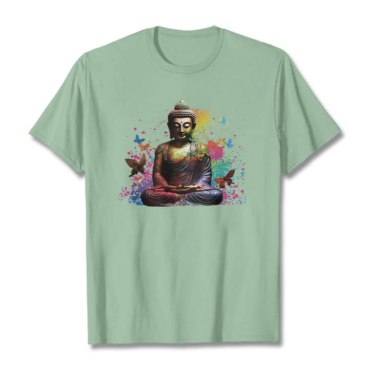Maglietta Buddha Stones farfalla colorata meditazione Buddha volante - Verde pallido - 2XL - image 13