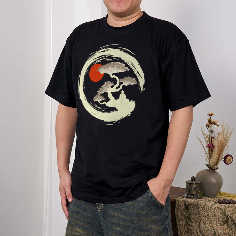 Maglietta Buddha Stones Red Sun Pine Zen Circle Meditazione Buddha Tee - image 3