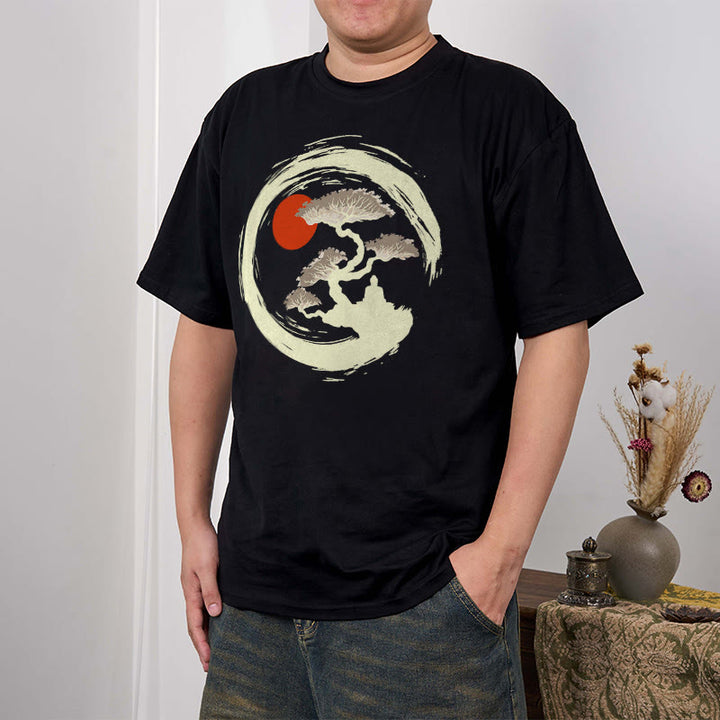 Maglietta Buddha Stones Red Sun Pine Zen Circle Meditazione Buddha Tee - image 3