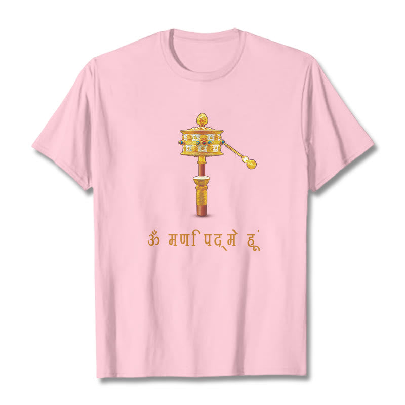 T-shirt con ruota di preghiera in sanscrito OM NAMAH SHIVAYA Buddha Stones