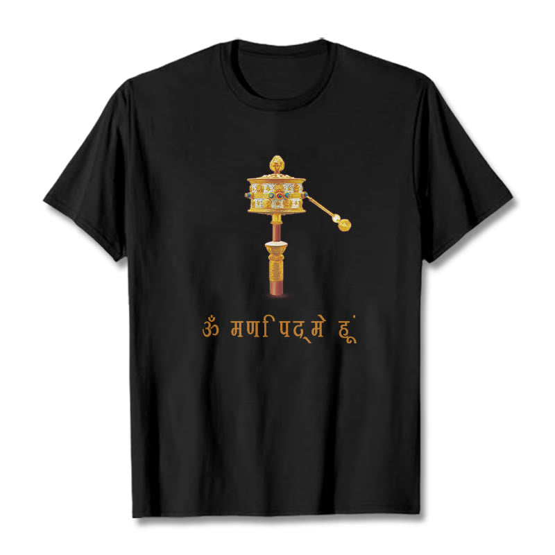 T-shirt con ruota di preghiera in sanscrito OM NAMAH SHIVAYA Buddha Stones