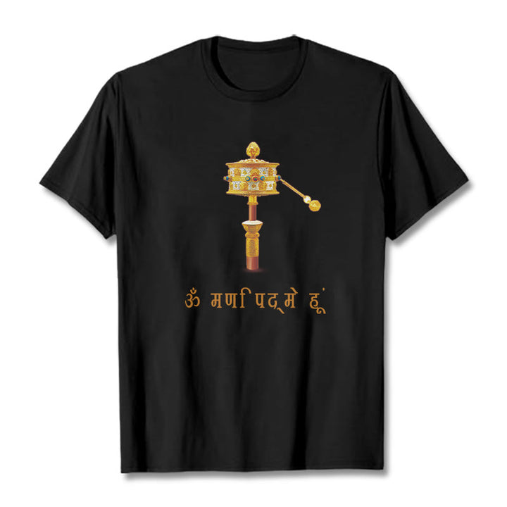 T-shirt con ruota di preghiera in sanscrito OM NAMAH SHIVAYA Buddha Stones