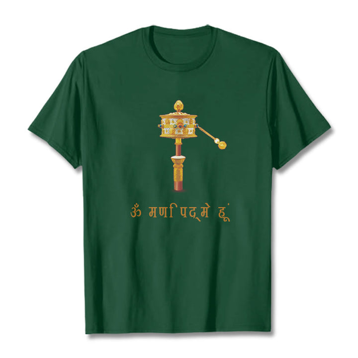 T-shirt con ruota di preghiera in sanscrito OM NAMAH SHIVAYA Buddha Stones