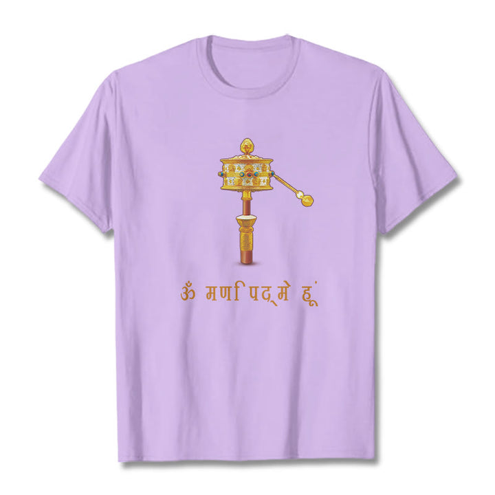 T-shirt con ruota di preghiera in sanscrito OM NAMAH SHIVAYA Buddha Stones